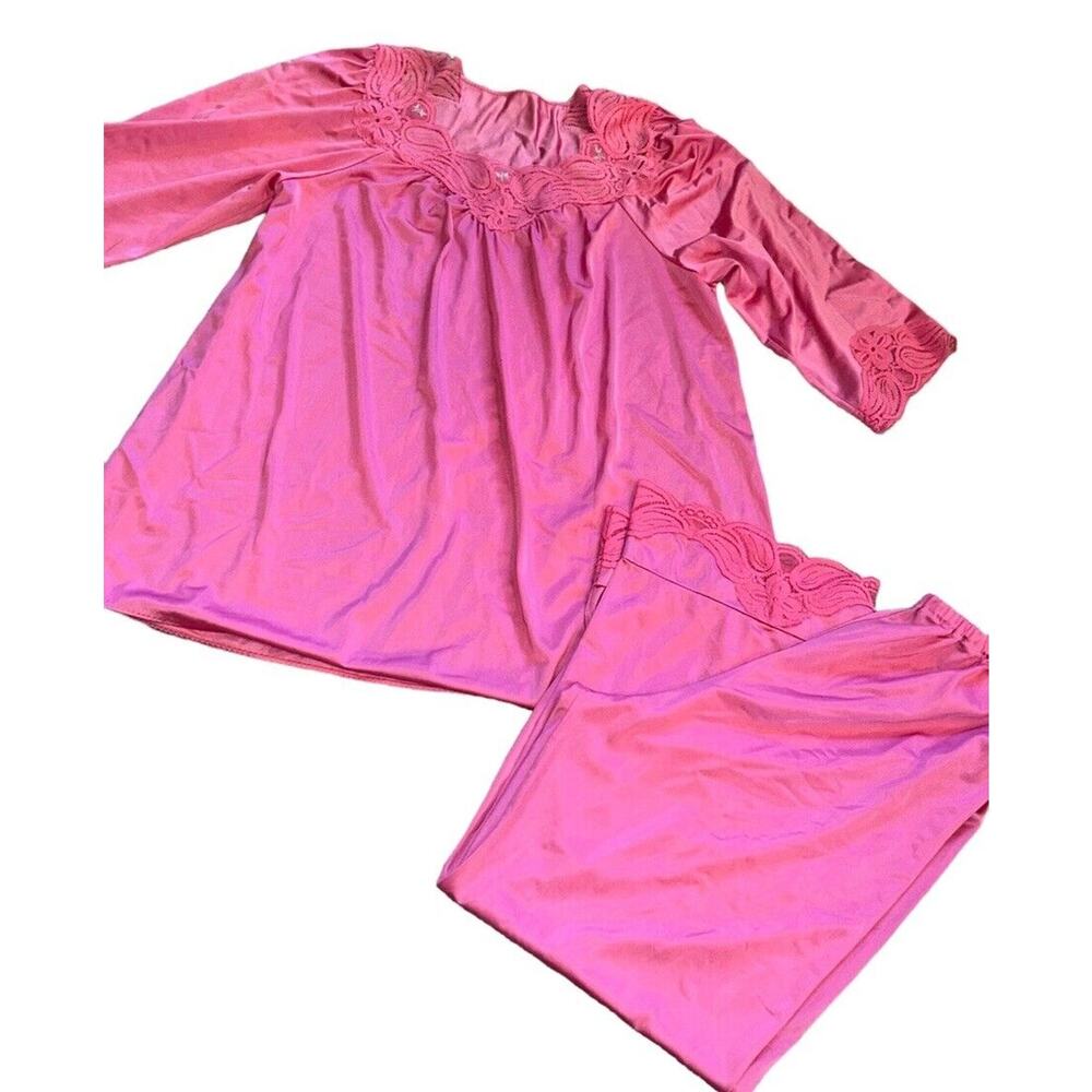 2pc Vintage lingerie SHADOWLINE Pajamas Set Size Small Sleepwear pink USA 1980s